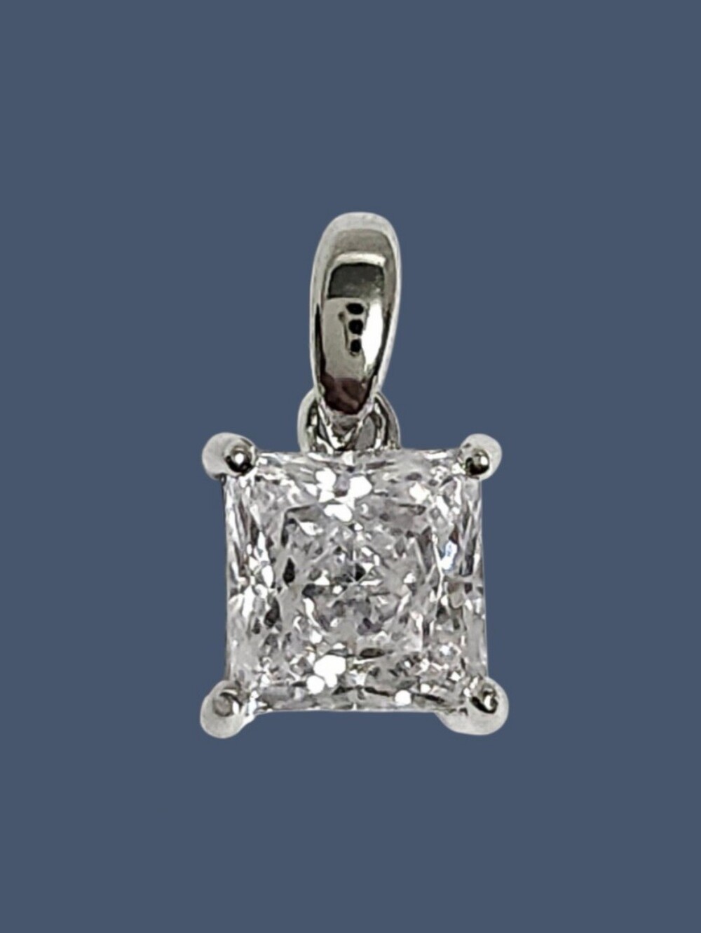 1.20 ct Sterling Silver Princess Pendant Classic Solitaire